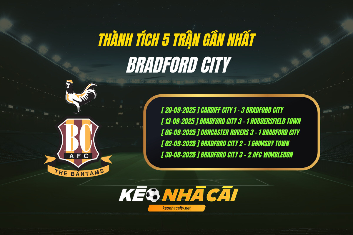 Thanh Tich 5 Tran Gan Nhat Bradford City Keo Nha Cai Thành Tích 5 Trận Gần Nhất - Bradford City - Keo Nha Cai