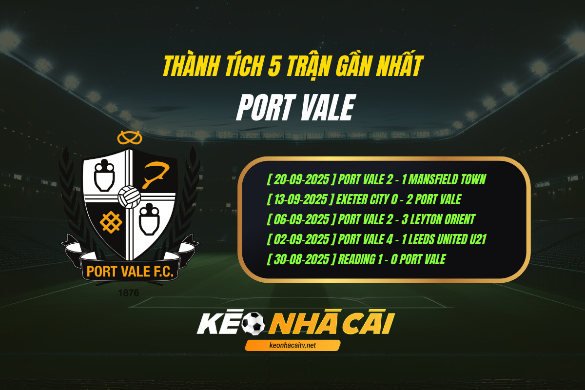 Thanh Tich 5 Tran Gan Nhat Port Vale Keo Nha Cai Thành Tích 5 Trận Gần Nhất - Port Vale - Kèo Nhà Cái