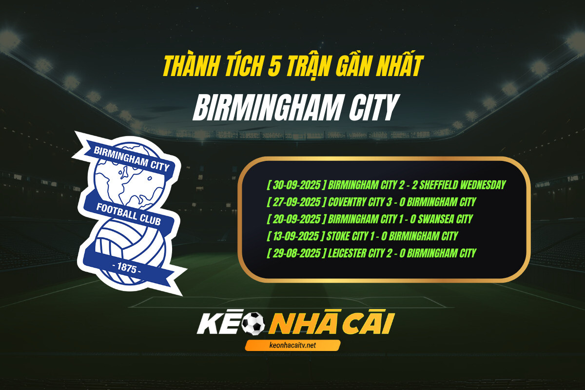 Thanh Tich 5 Tran Gan Nhat Birmingham City Keo Nha Cai Thành Tích 5 Trận Gần Nhất Birmingham City Keo Nha Cai